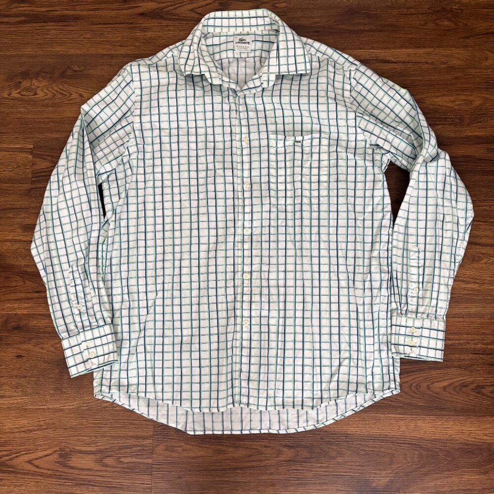 Lacoste Button Shirt Men's White/green Collared Long Sleeve Preppy Office 44 XL